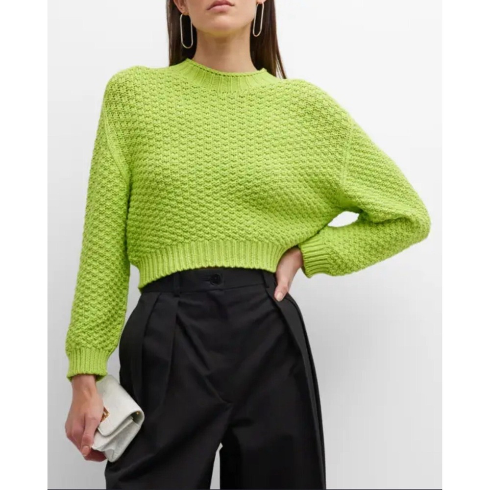 $495 NWT Emporio Armani Cropped Textured Crewneck Sweater Size XL Lime Green